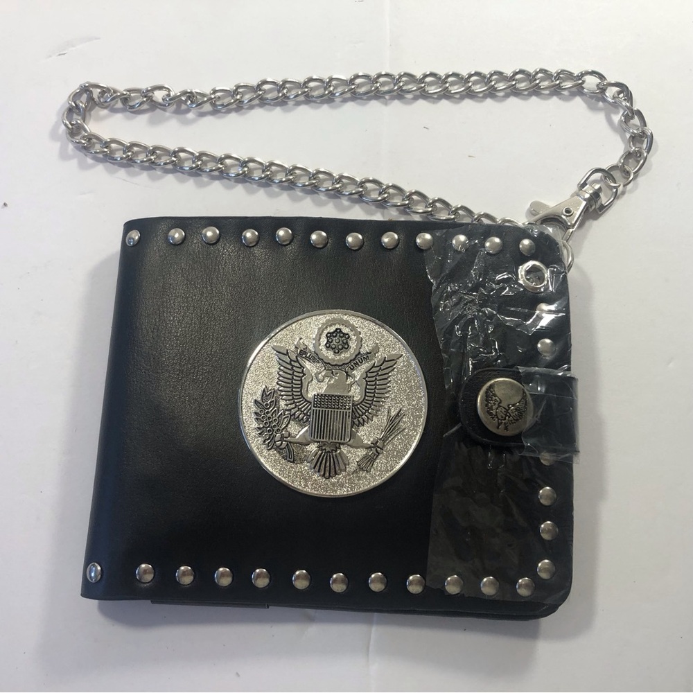 0021Leather wallet, black studded medallion